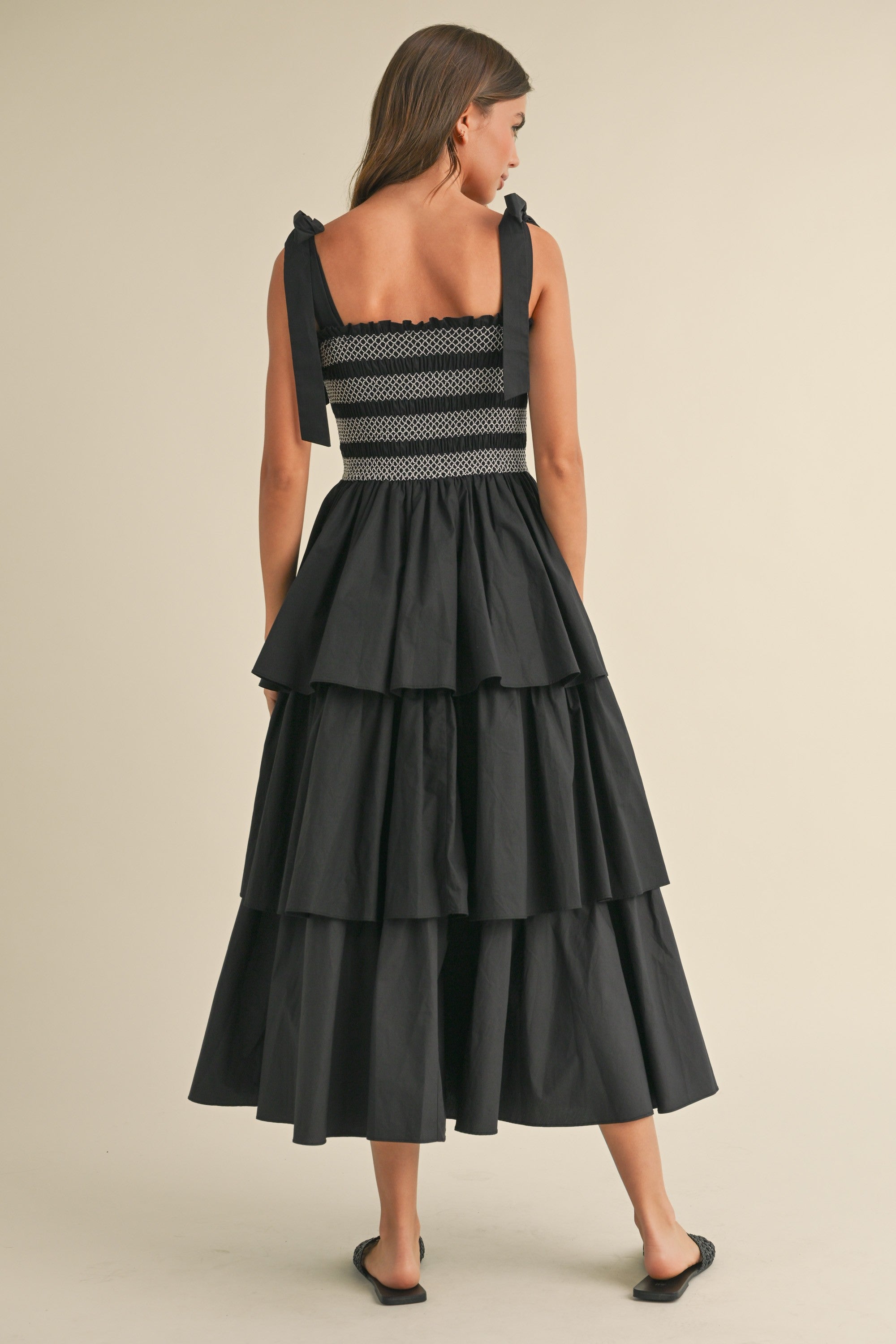 Lila Tiered Midi Dress - Black