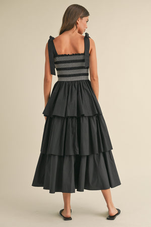 Lila Tiered Midi Dress - Black