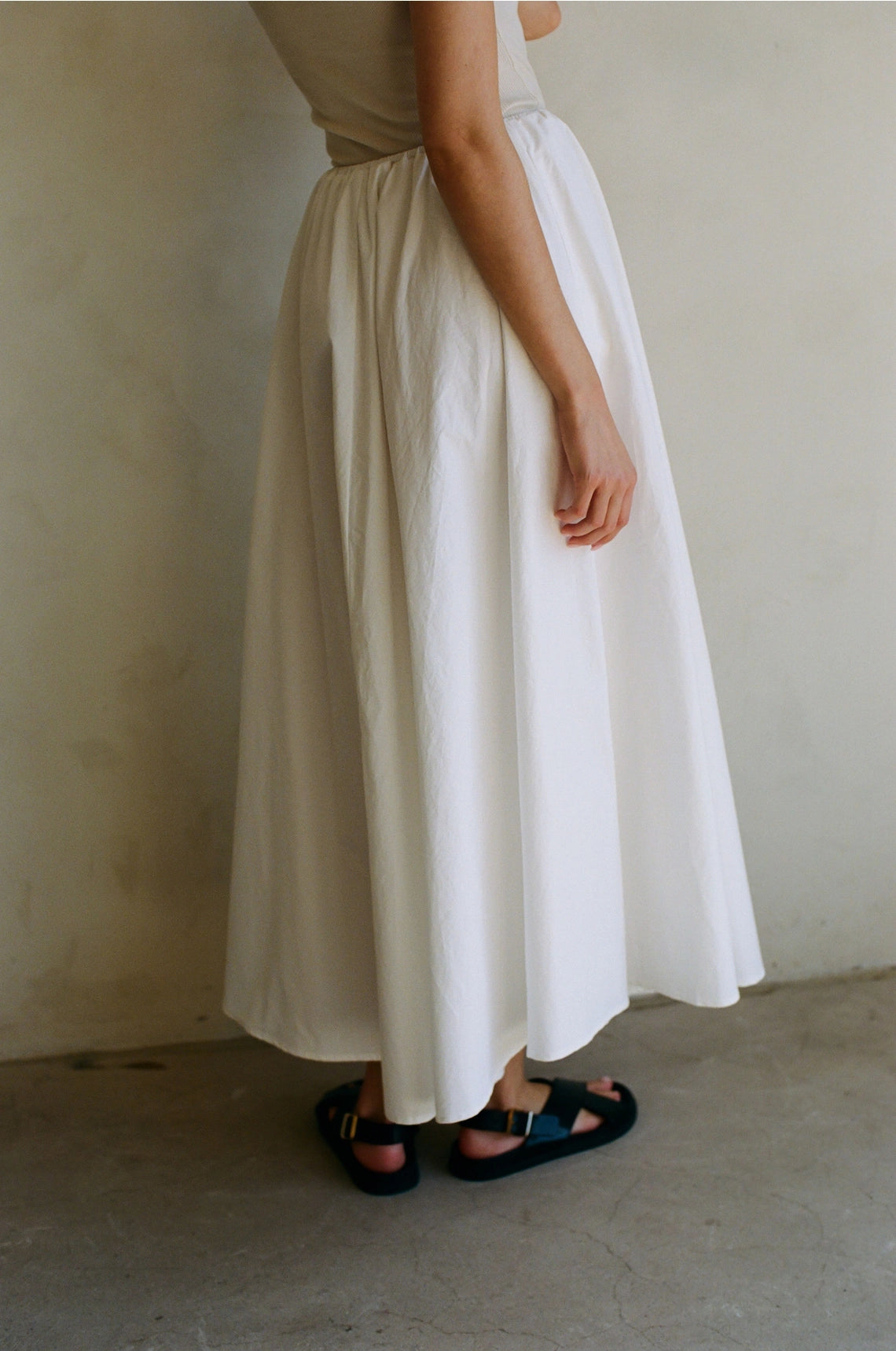 Woven Cotton Midi Skirt