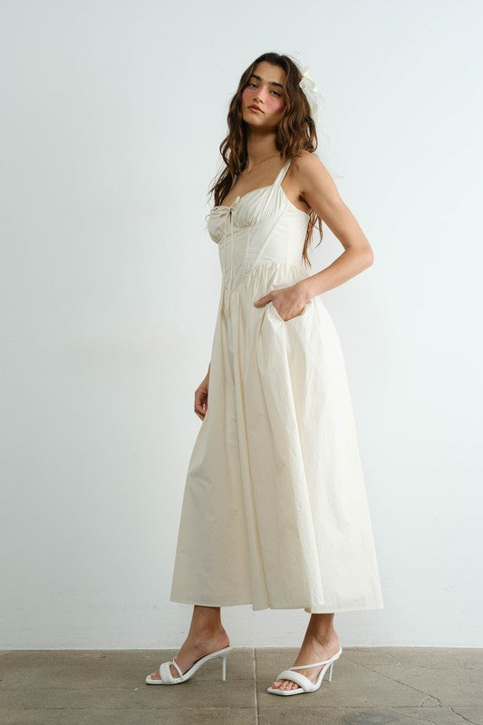 Poplin Ribbon Tie Maxi Dress - Cream