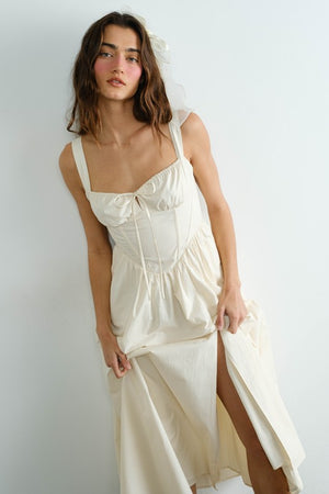 Poplin Ribbon Tie Maxi Dress - Cream