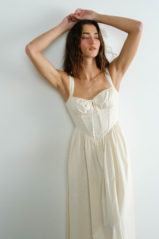 Poplin Ribbon Tie Maxi Dress - Cream