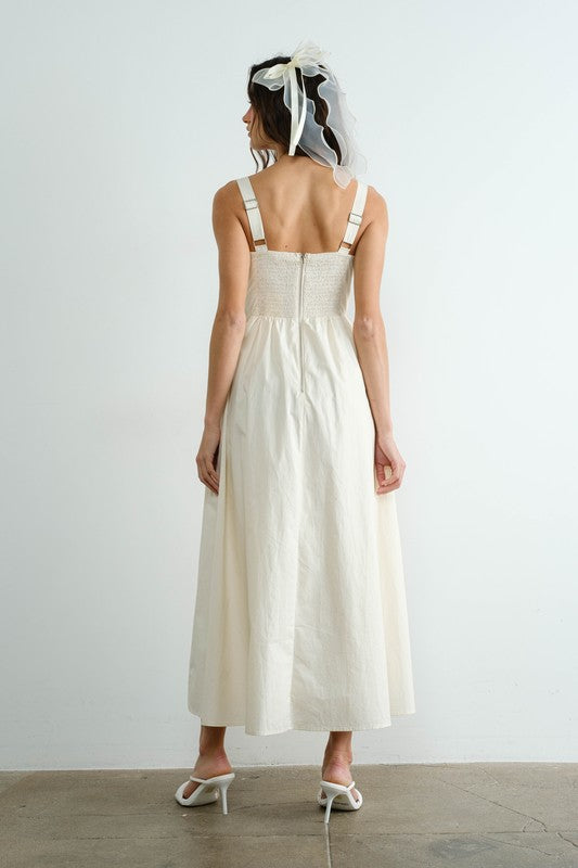 Poplin Ribbon Tie Maxi Dress - Cream