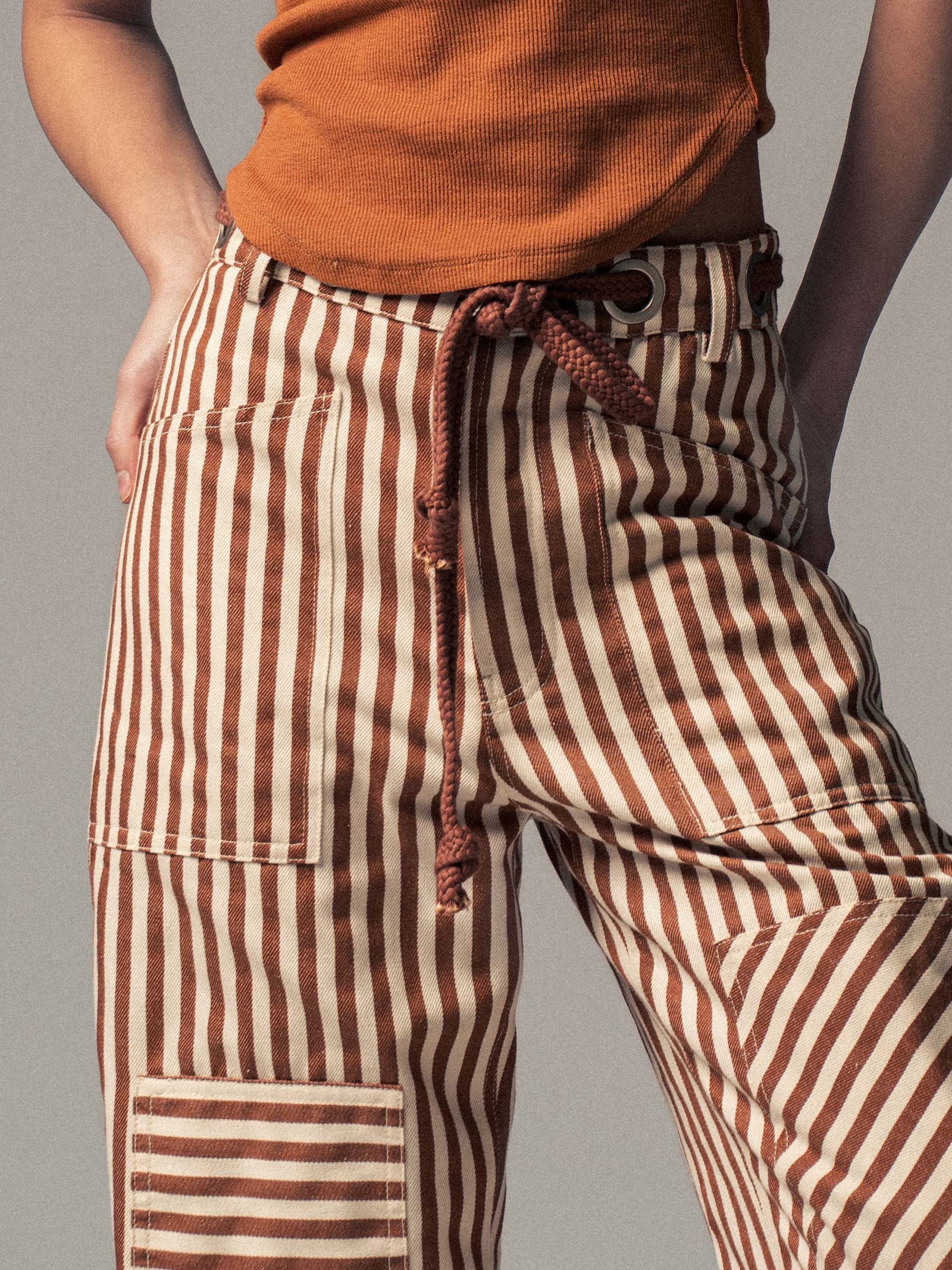 Worker Striped Pants - Taupe