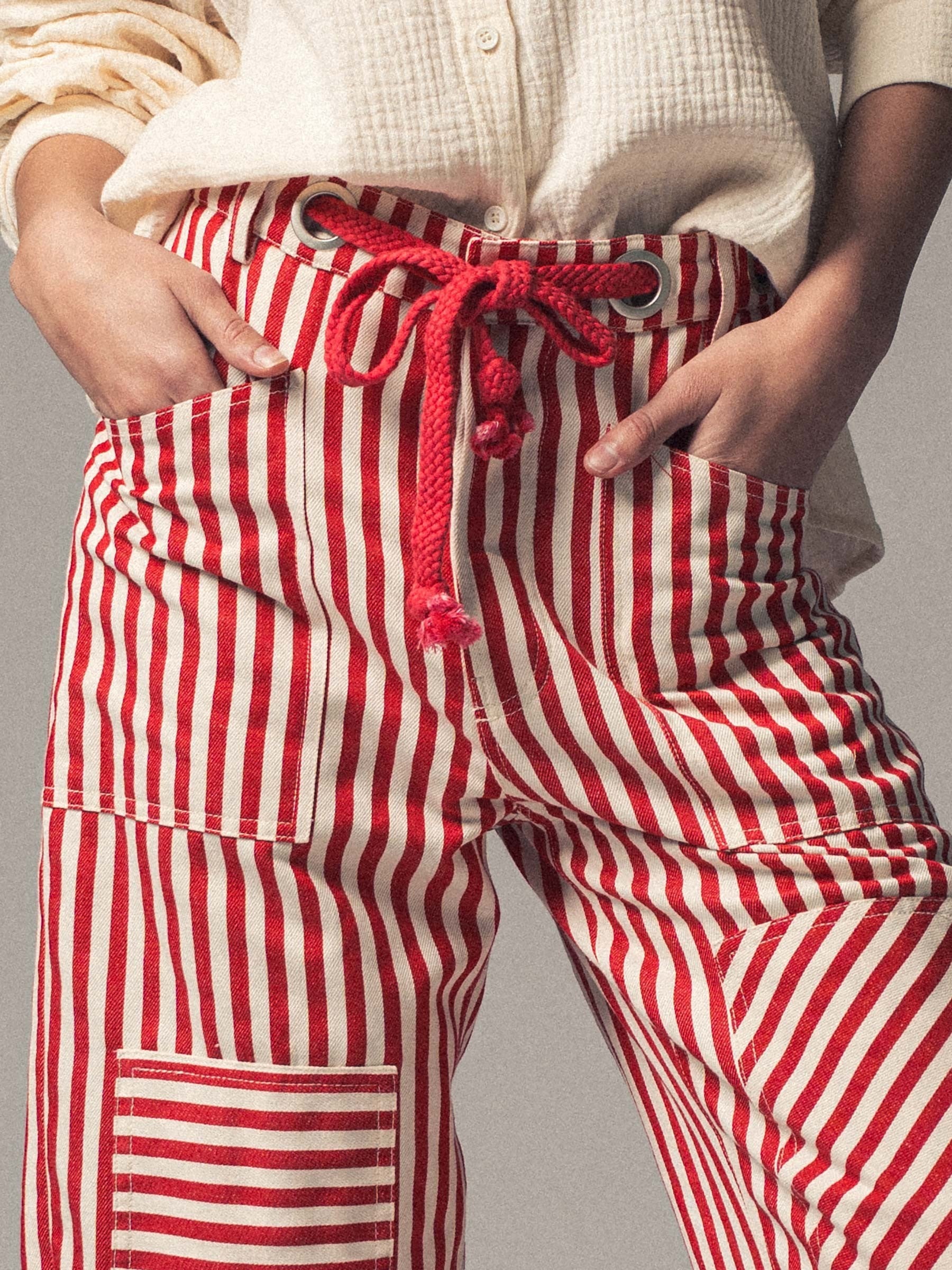 Worker Striped Pants - Red