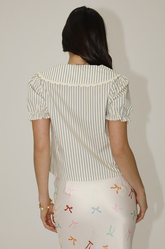 Striped Puff Sleeve Tie Top