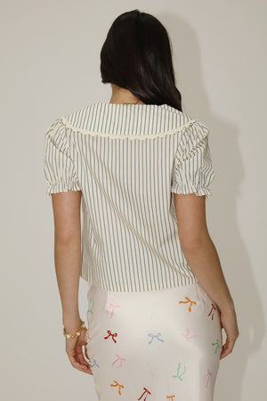 Striped Puff Sleeve Tie Top