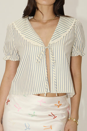 Striped Puff Sleeve Tie Top