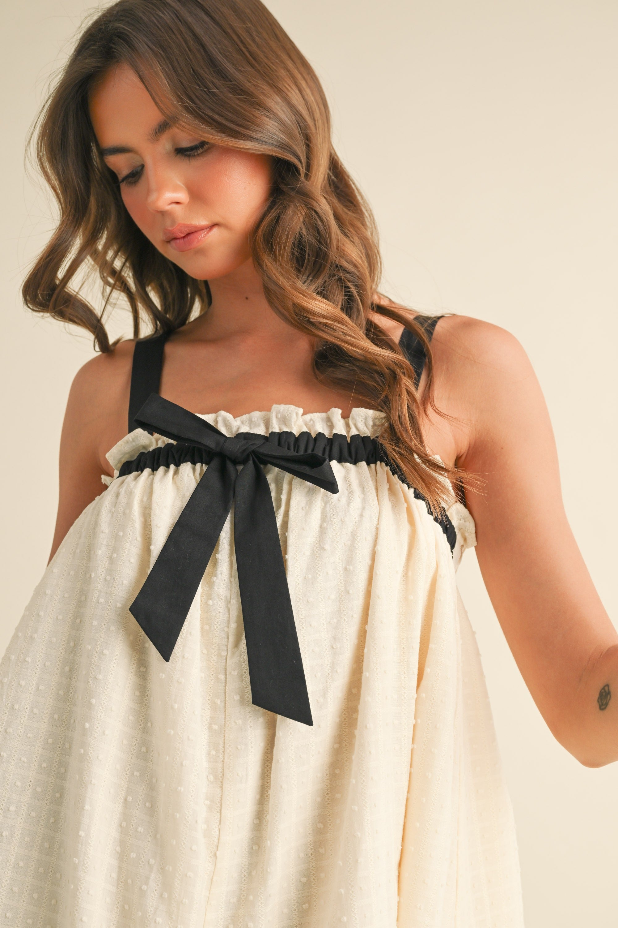 Oversized Bow Romper - Cream