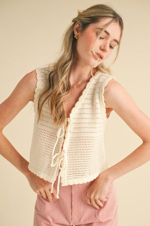 Front Tie Sweater Vest - Cream