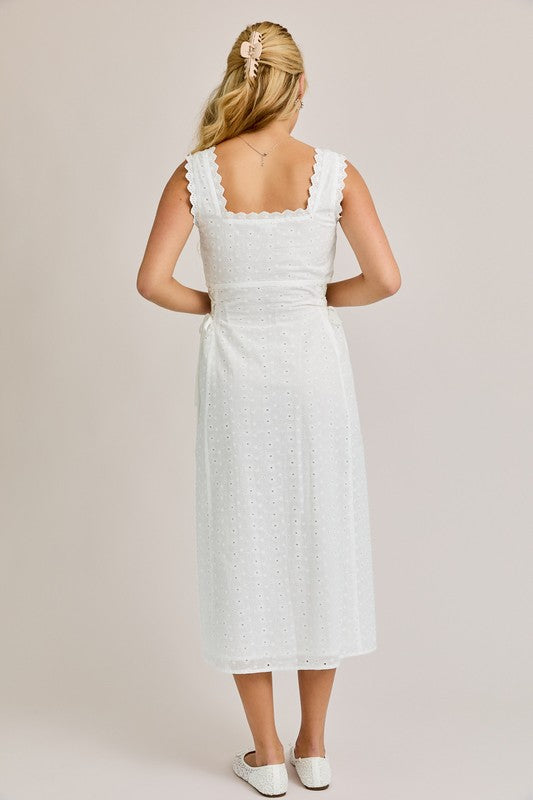 Lace Up Eyelet Midi Dress
