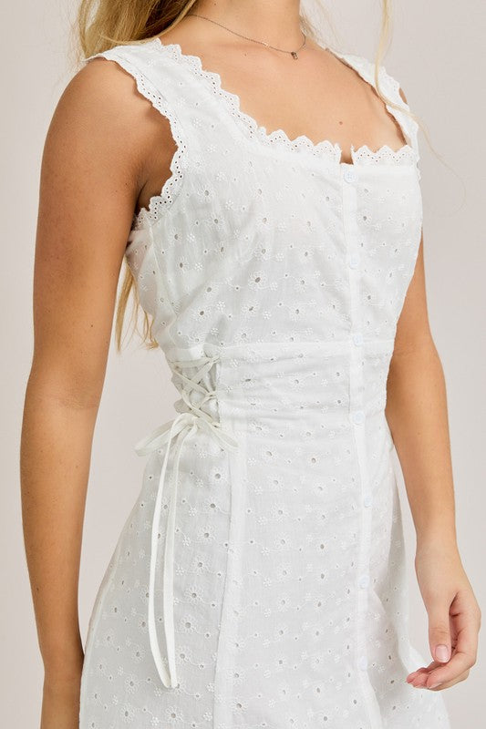 Lace Up Eyelet Midi Dress