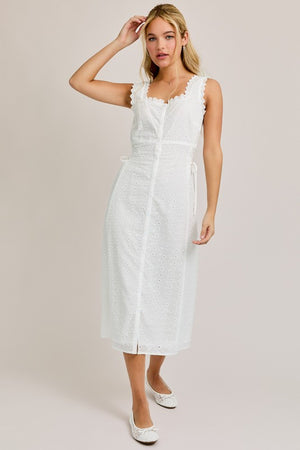 Lace Up Eyelet Midi Dress