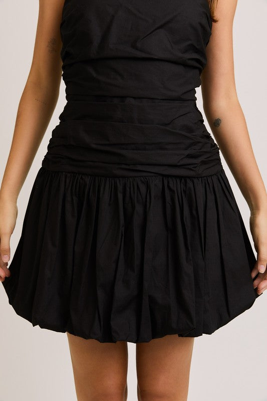 Tie Shoulder Bubble Hem Mini Dress - Black