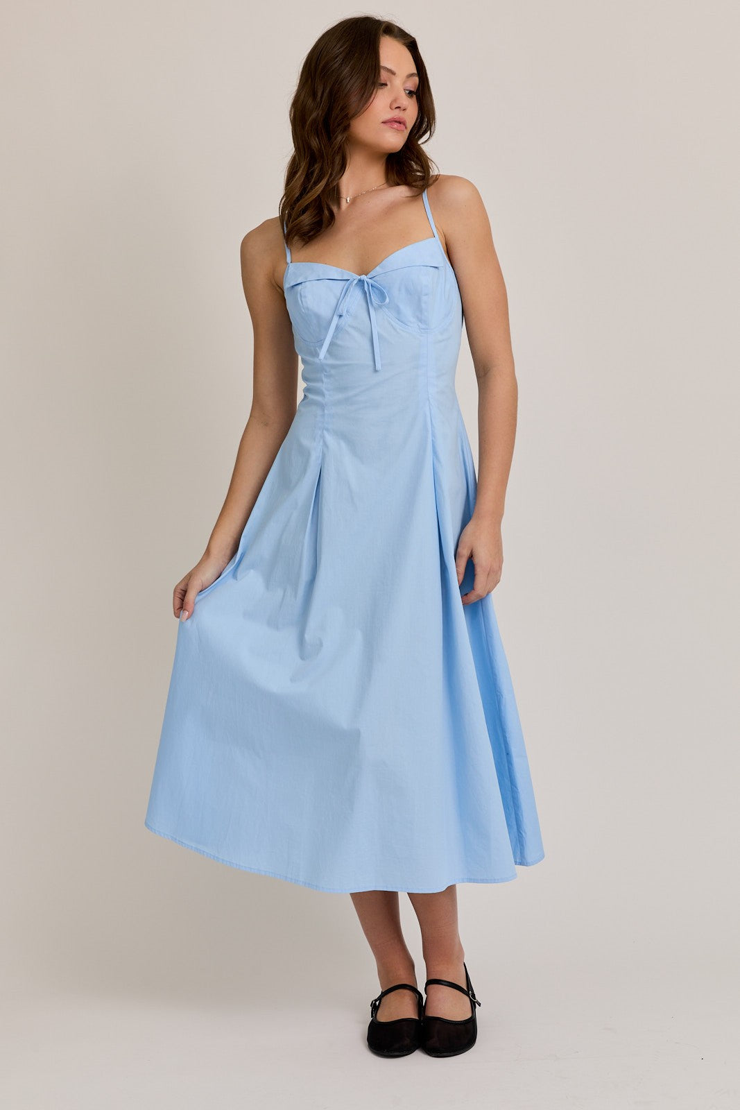 Bustier Pleated Midi Dress - Blue