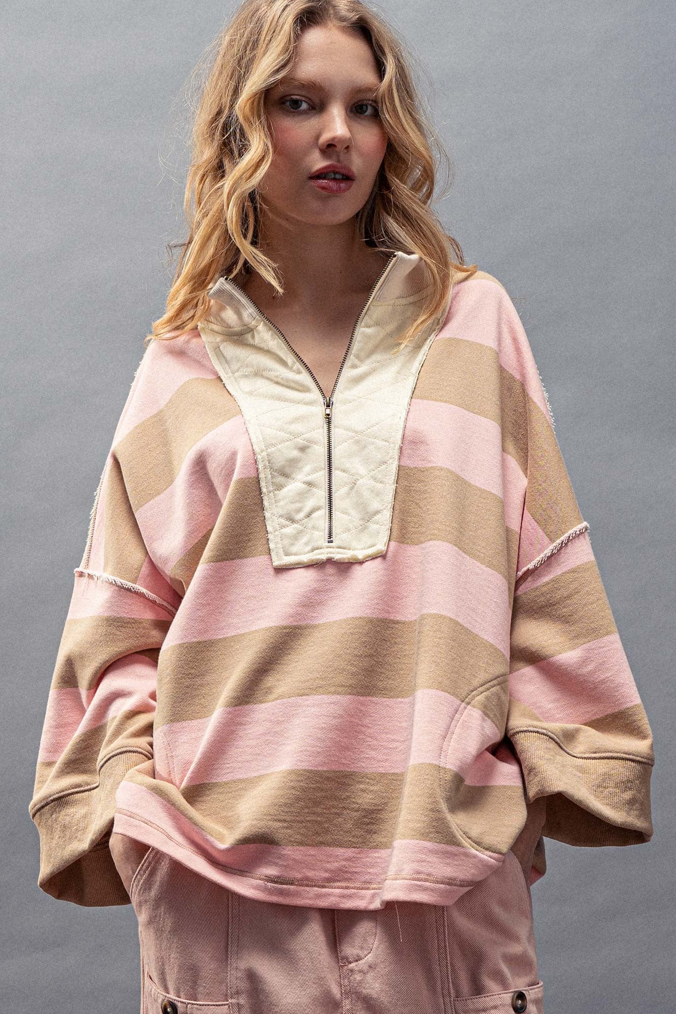 Breezy Striped Pullover Top - Pink
