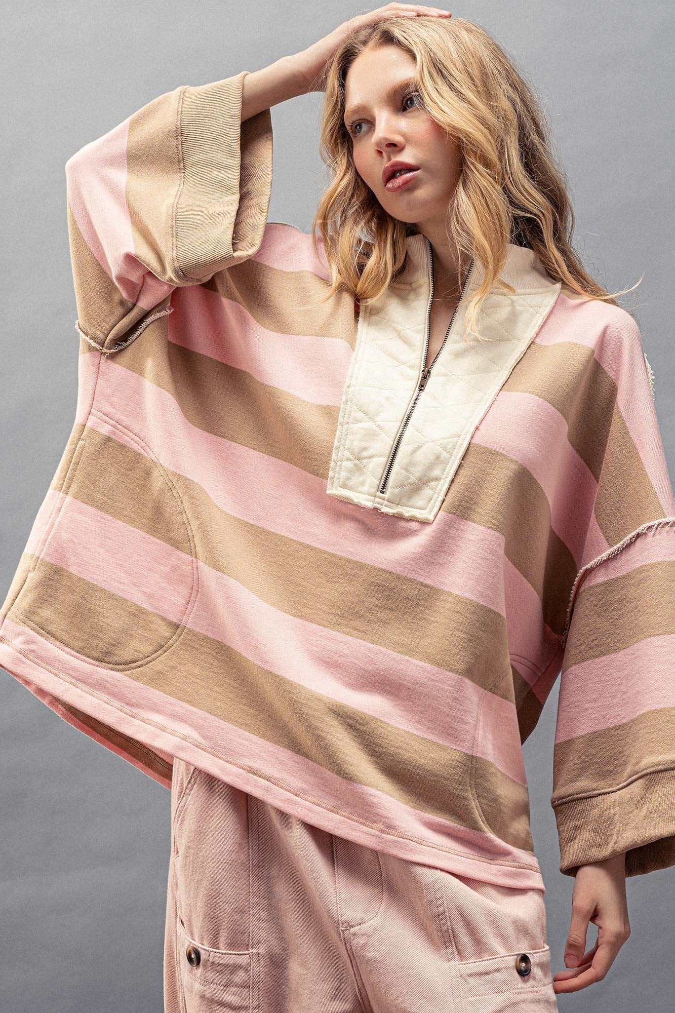 Breezy Striped Pullover Top - Pink