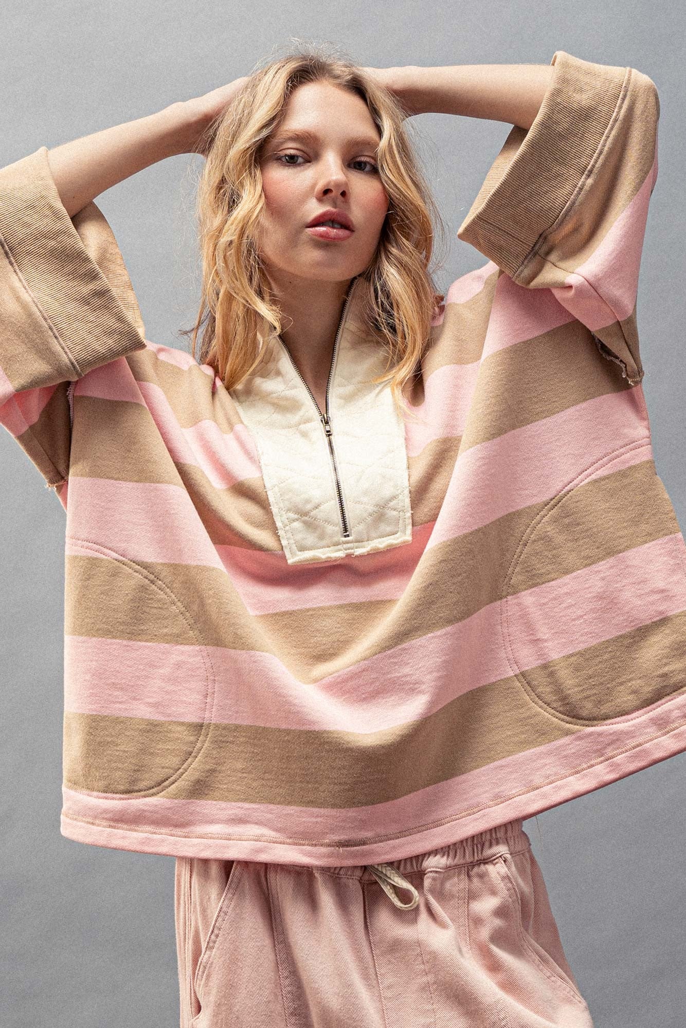 Breezy Striped Pullover Top - Pink
