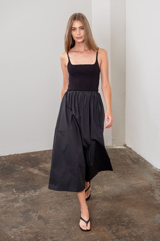 Square Neck Corset Mixed Media Dress