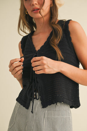 Front Tie Sweater Vest - Black
