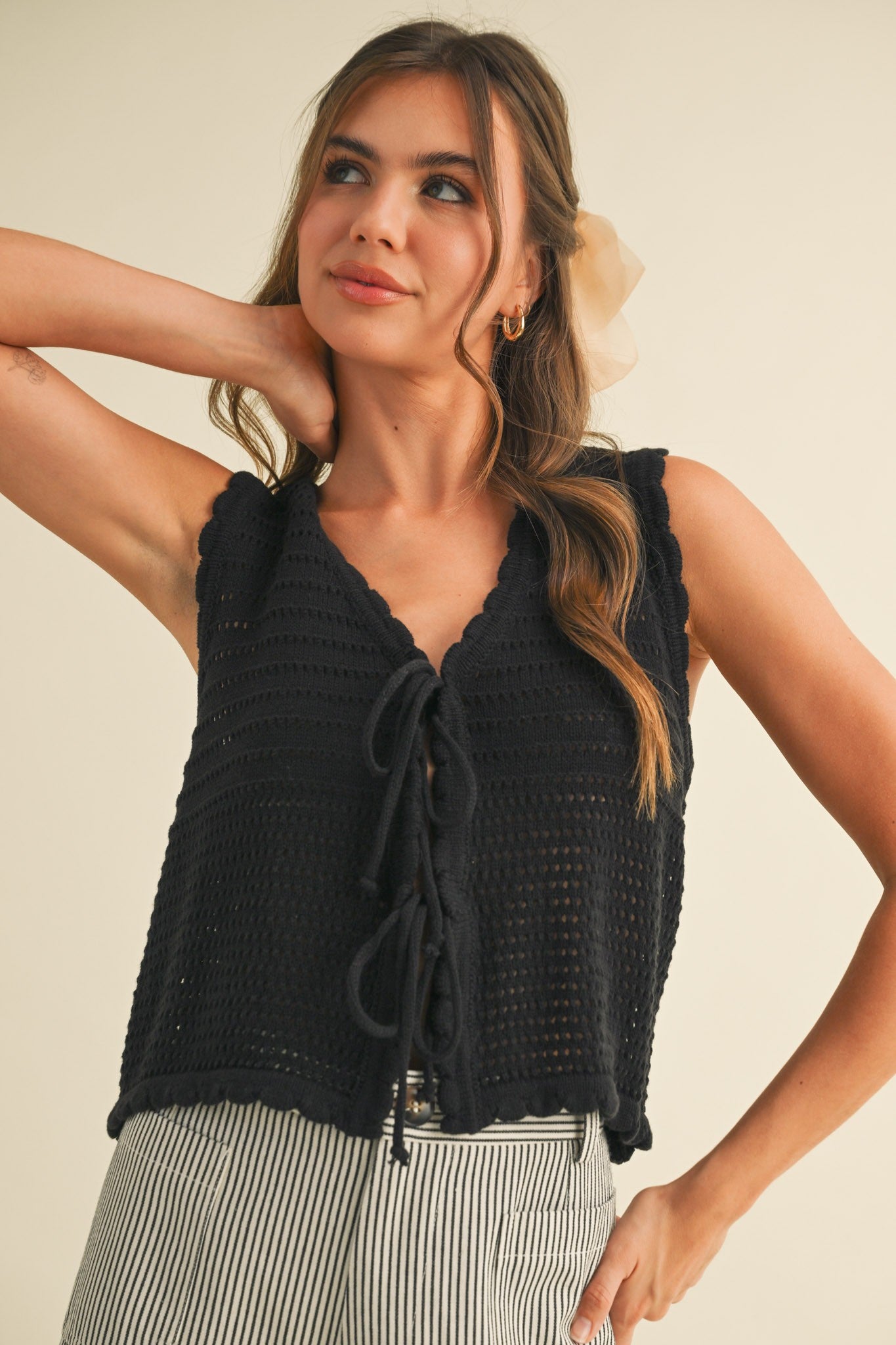 Front Tie Sweater Vest - Black