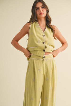 Embroidered Wide Leg Pant Set
