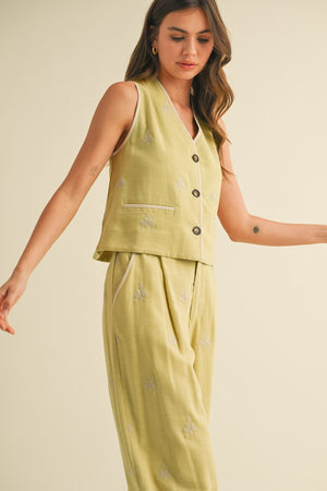Embroidered Wide Leg Pant Set