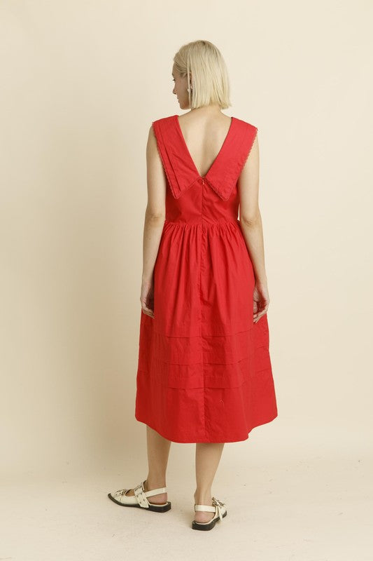 Sailor Collar Midi Dress - Poppy