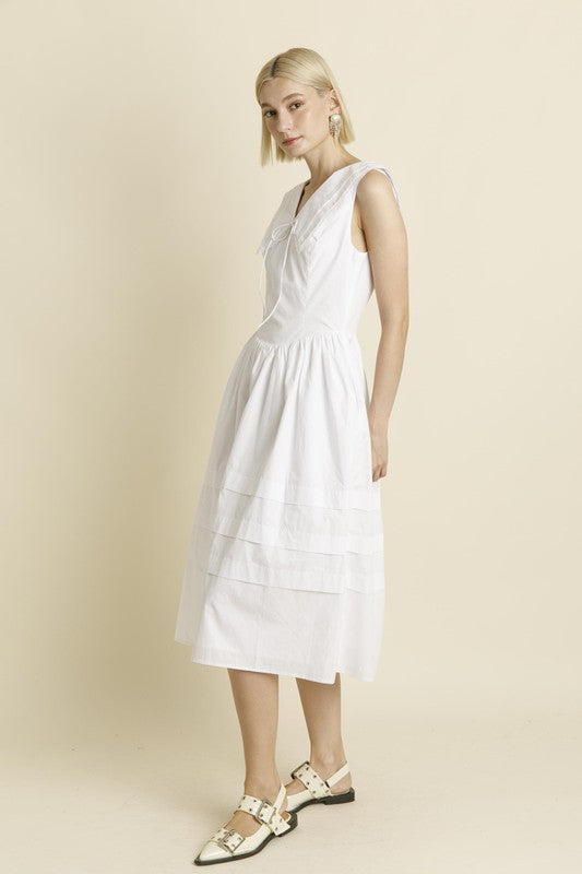 Sailor Collar Midi Dress - White