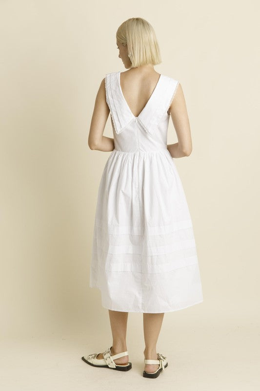 Sailor Collar Midi Dress - White