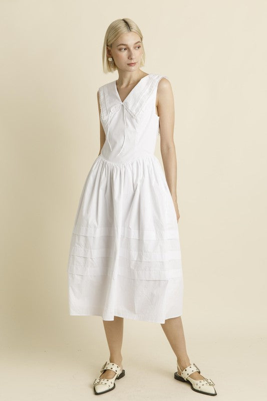 Sailor Collar Midi Dress - White