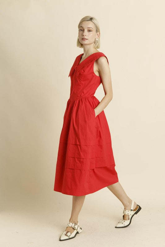 Sailor Collar Midi Dress - Poppy