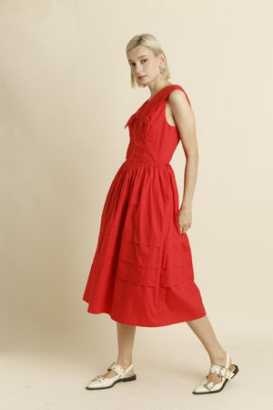 Sailor Collar Midi Dress - Poppy