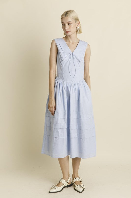 Sailor Collar Midi Dress - Blue