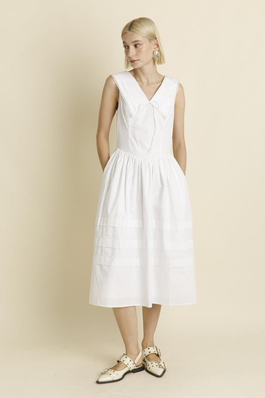 Sailor Collar Midi Dress - White
