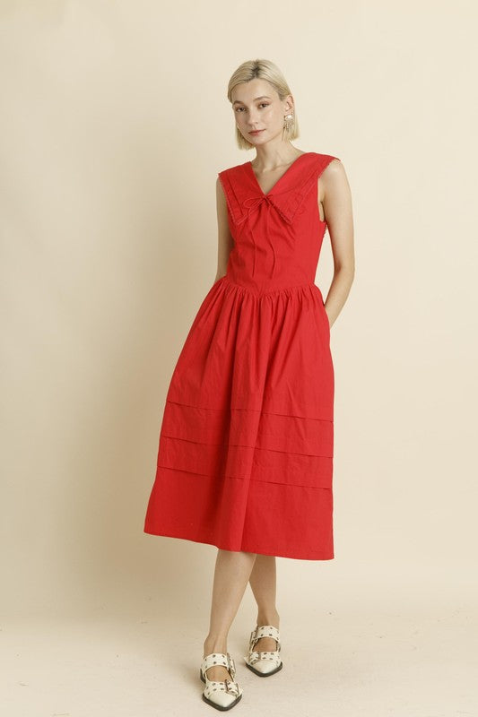 Sailor Collar Midi Dress - Poppy