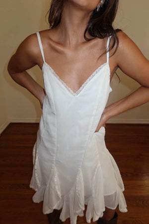 V-Neck Ruffle Hem Mini Dress