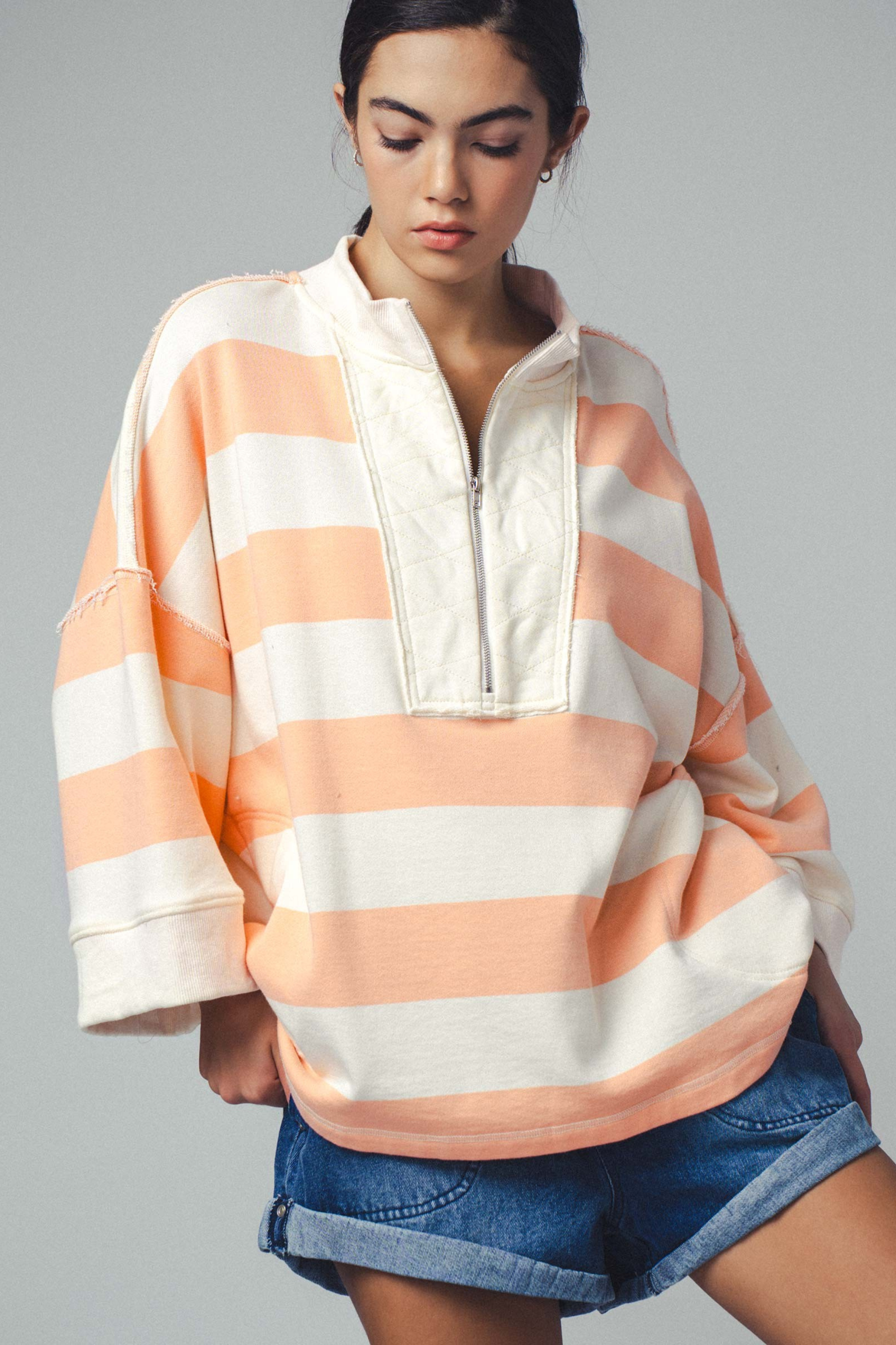 Breezy Striped Pullover Top - Peach