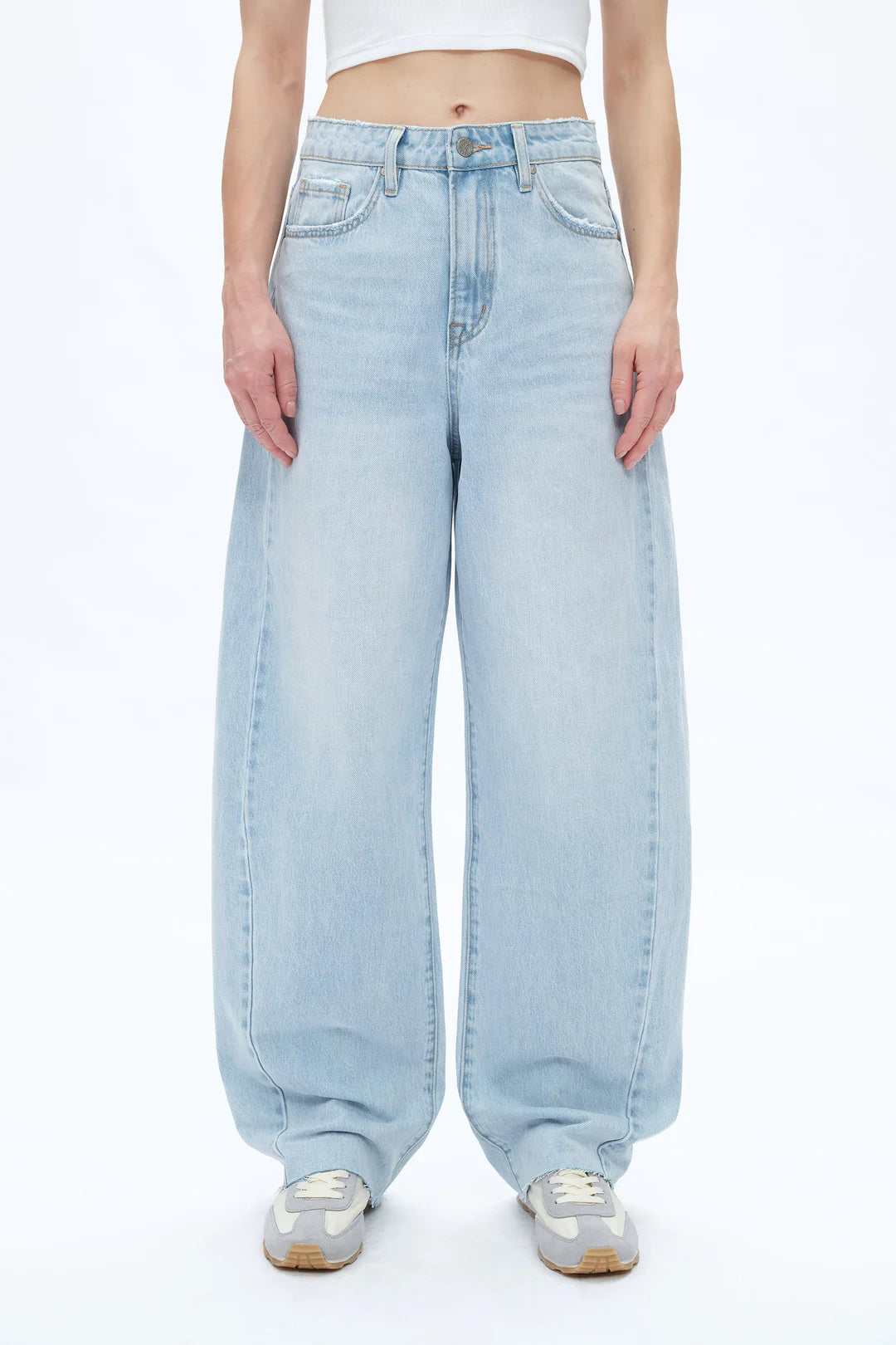 High Rise Barrel Leg Denim Jeans - Light Blue