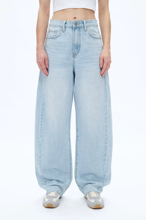 High Rise Barrel Leg Denim Jeans - Light Blue