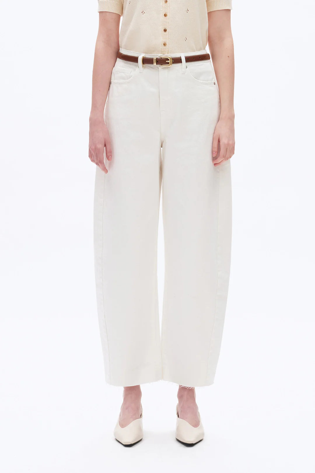 Super High Rise Barrel Leg Denim Jeans - White