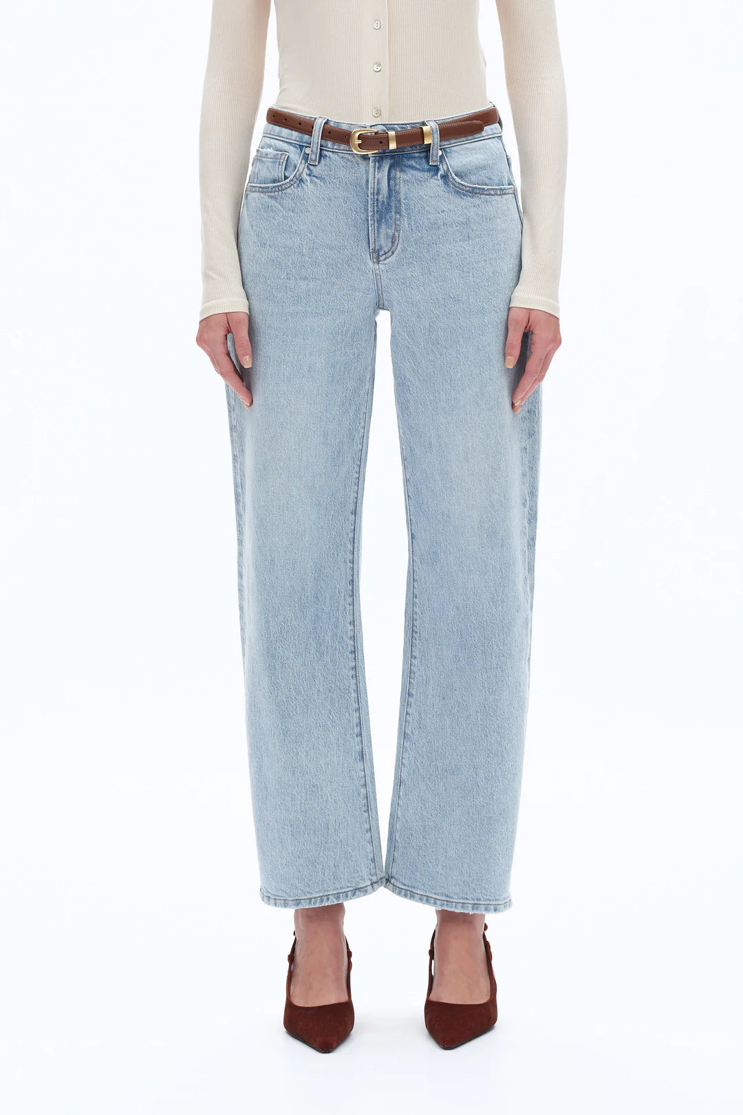 Mid Rise Barrel Leg Jeans - Light Blue