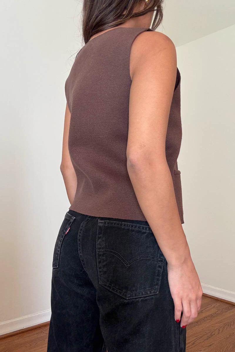 V-Neck Vest - Brown