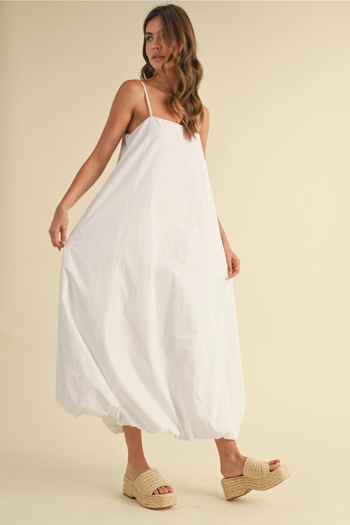 Bubble Hem Midi Dress - White