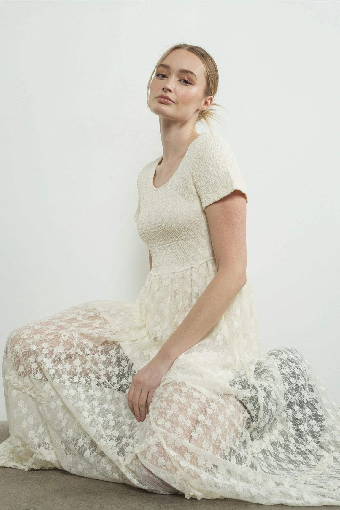 Floral Lace Maxi Dress - Cream