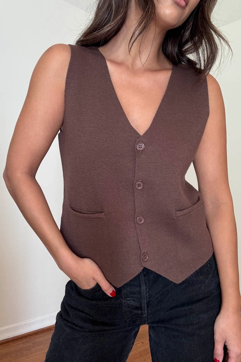 V-Neck Vest - Brown