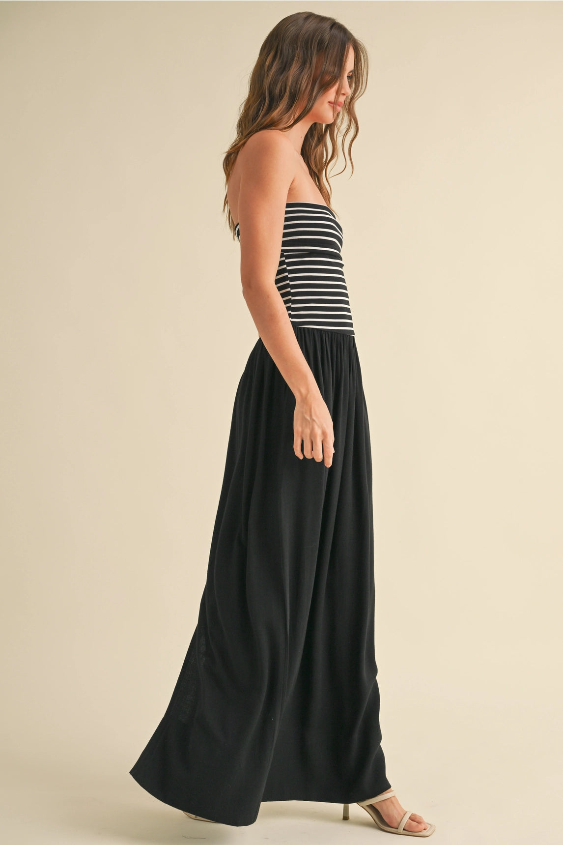 Molly Striped Linen Maxi Dress - Black