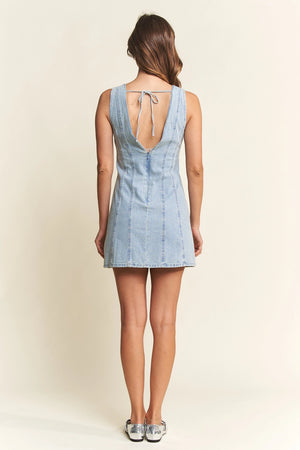 Denim V-Neck Mini Dress