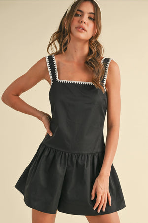 Crochet Drop Waist Romper - Black