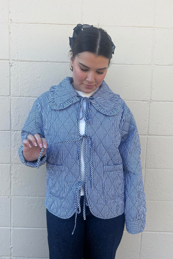 Quilted Gingham Jacket - Navy